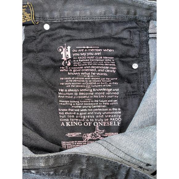 Mens Akoo Black Moto Studded Zipper Biker Goth Rock Relaxed Jeans Size‎ 40 - Picture 7 of 13